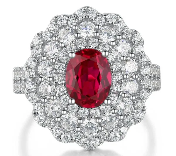 Oval red halo ring